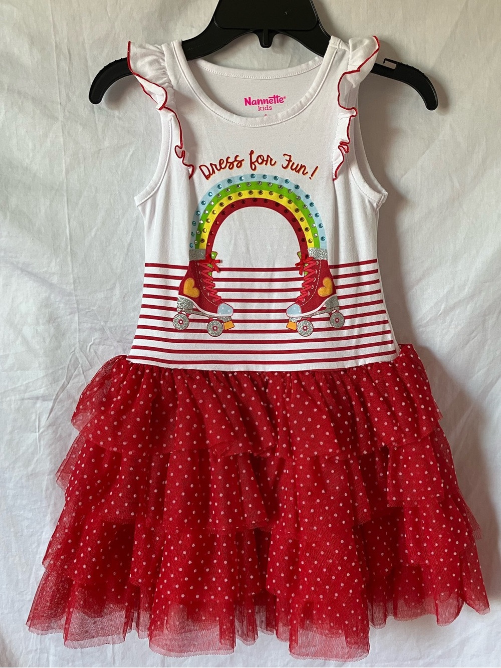 Nannette White & Red Rainbow Roller Skate Tulle Dress size 6.